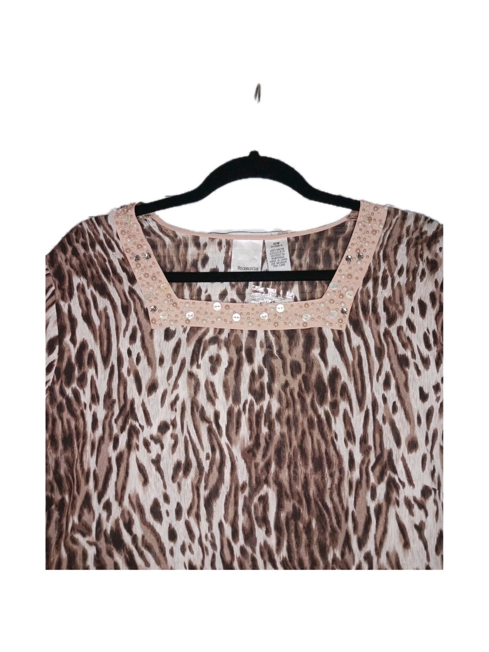 Roaman's Women's Animal Print Embellished Tunic Top‎ Size 18W Brown Leopard - Picture 2 of 8